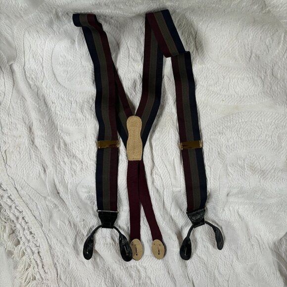 MARTIN DINGMAN Woven Stripe SUSPENDERS Croc Print Leather Brass O/S - Picture 1 of 5